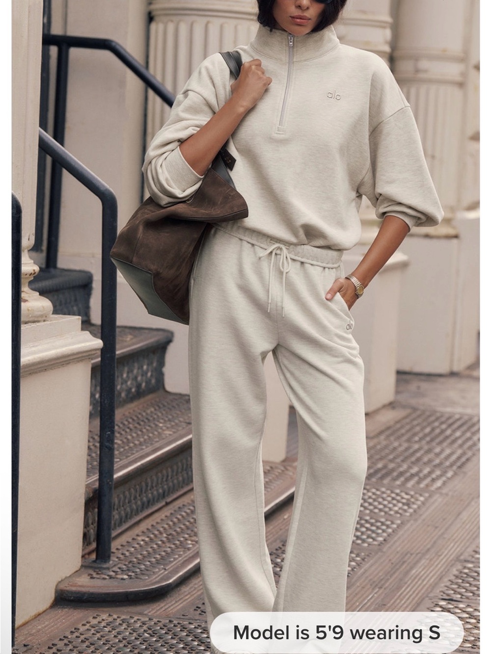 ALO Yoga oatmeal heatherWide-Leg Sweatpants Set